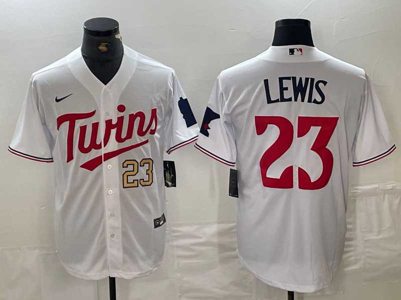 Mens Minnesota Twins #23 Royce Lewis Number White Stitched MLB Cool Base Nike Jerseys